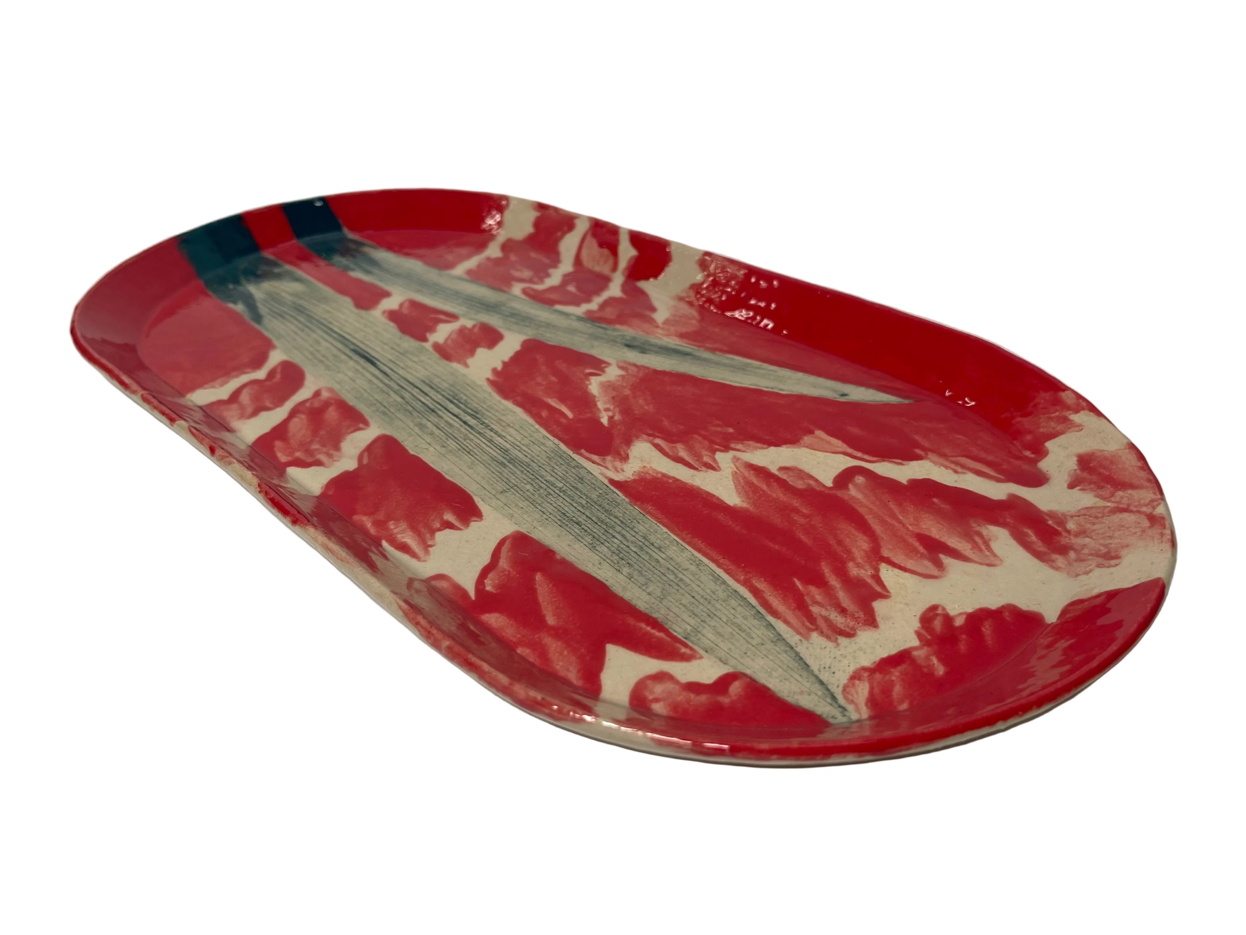 Platou Ceramică Motive Vegetale Red