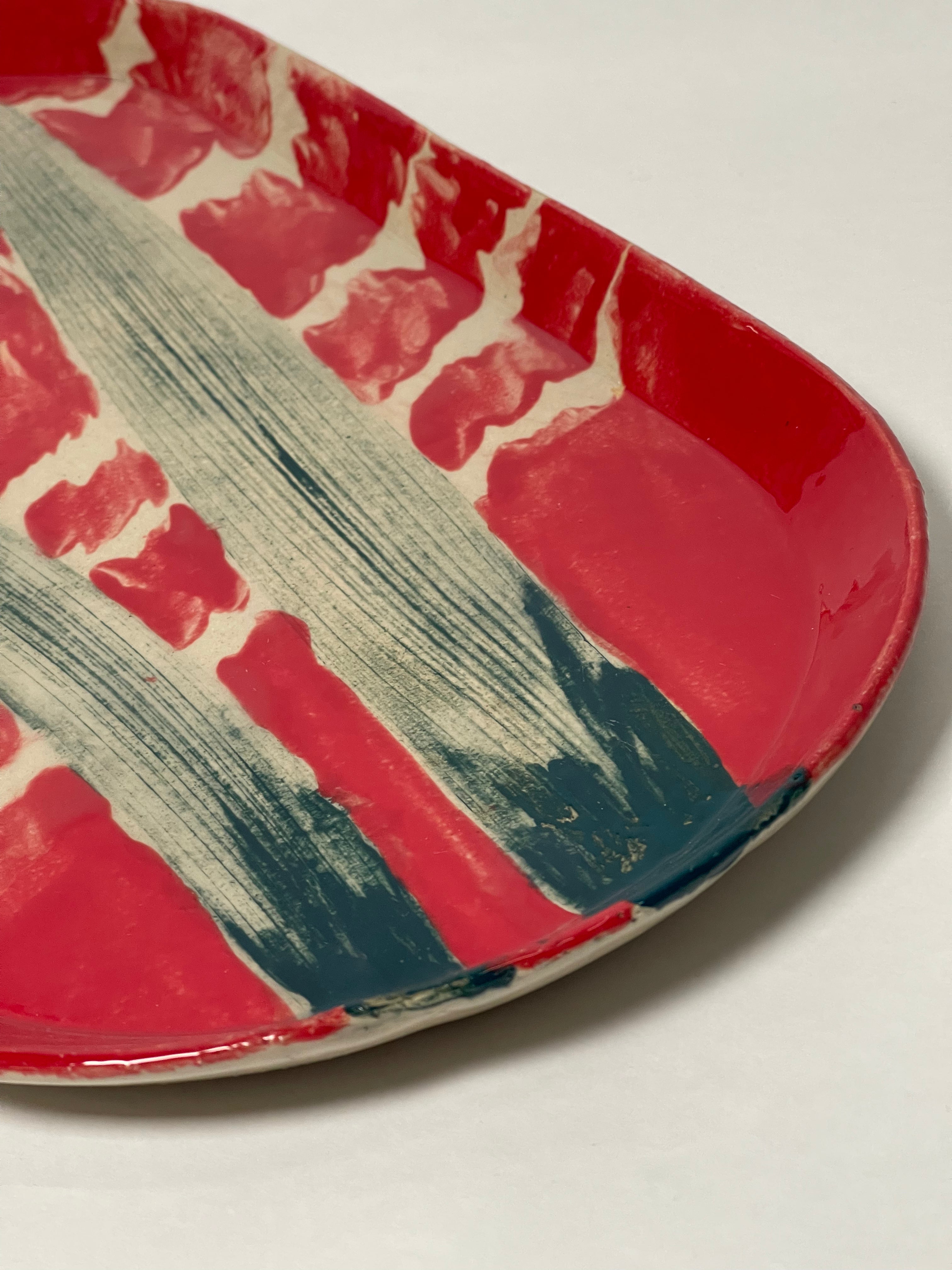 Platou Ceramică Motive Vegetale Red