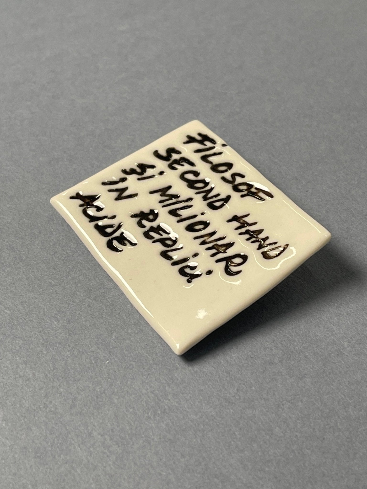 Broșă porțelan "Filosof second hand și milionar în replici acide" - Diana Vasilescu - Accesorii Bijuterie