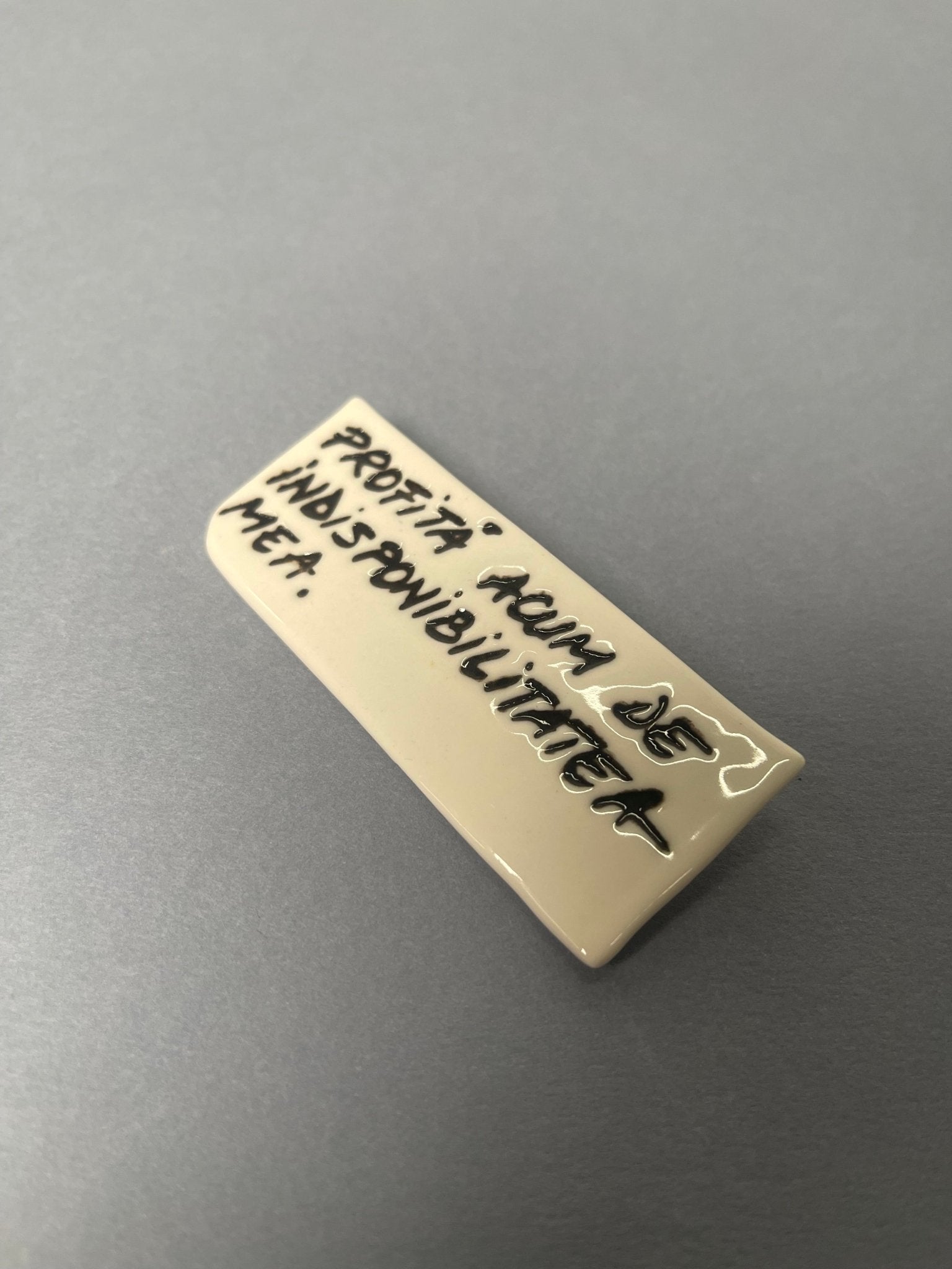 Broșă porțelan "Profită acum de indisponibilitatea mea" - Diana Vasilescu - Accesorii Bijuterie