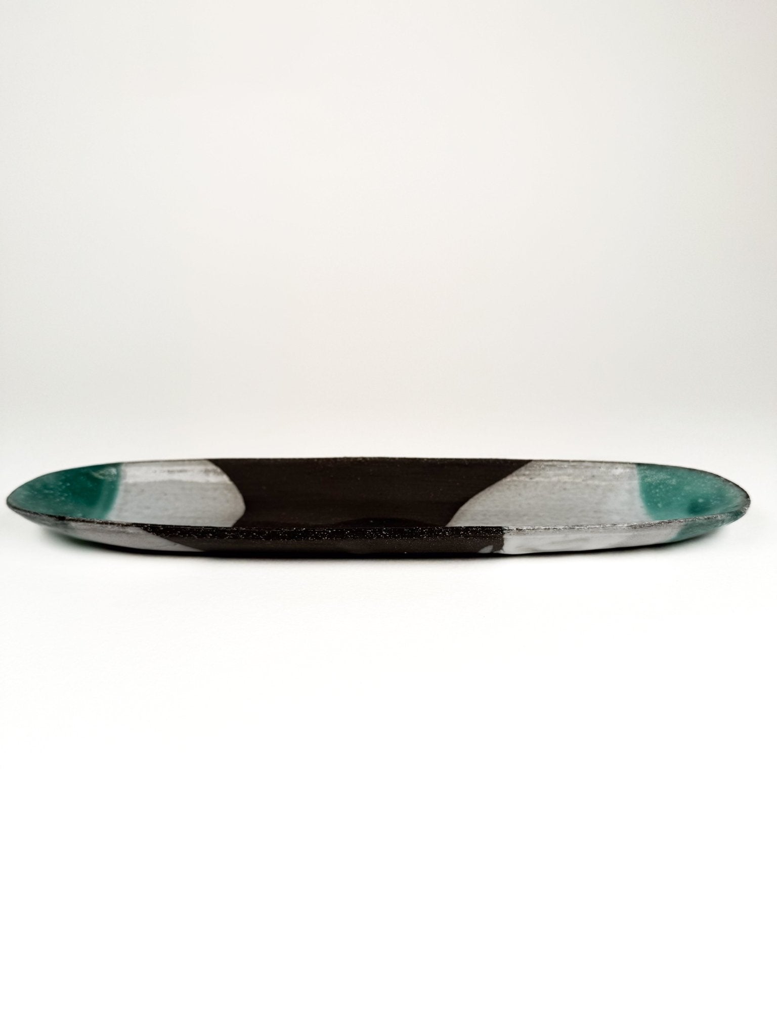 Platou ceramica oval maro alb verde - Diana Vasilescu - Ceramica